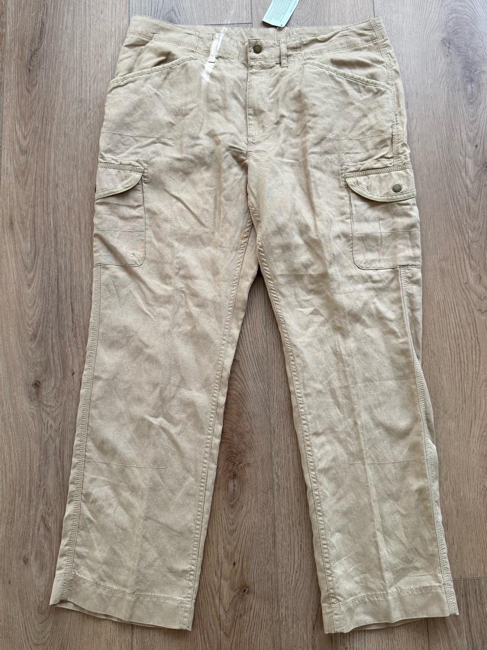L.L. BEAN FAVORITE FIT Tencel Linen Khaki Tan Cargo Utility Pant SZ 16 Reg NWT
